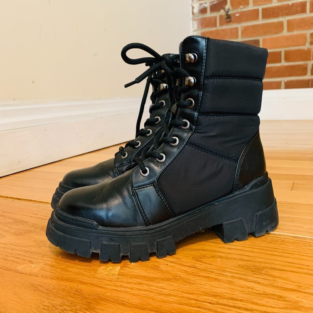 Marc Fisher Ltd Womens Black Combat & Lace-Up Boots 8 Medium